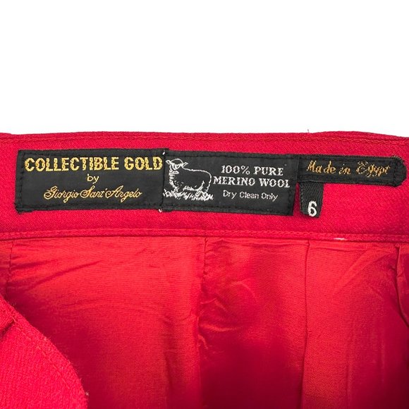 Vintage Collectible Gold By Giorgio Sant Angelo Red Wide Leg Wool Pants sz 6 - Picture 4 of 5